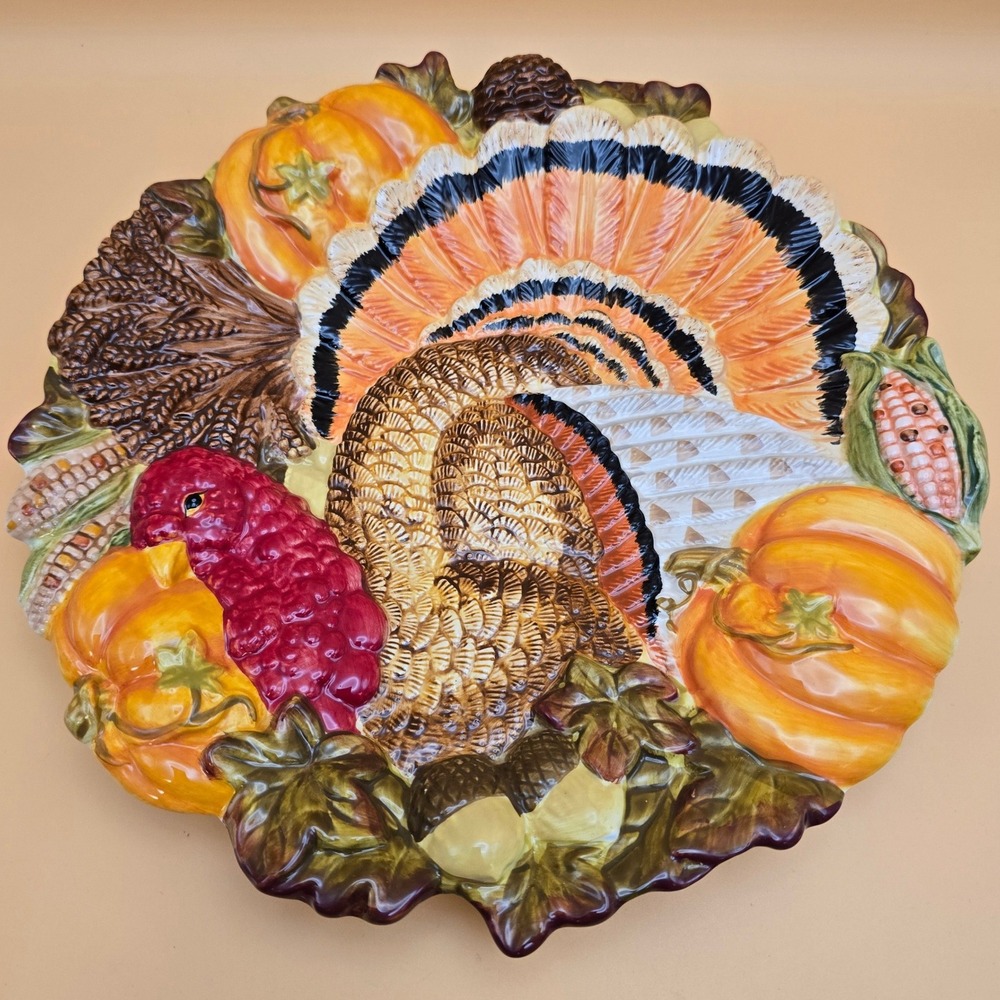 Signature Home Collection Thanksgiving Turkey Pumpkin 11 inch Serving Platter